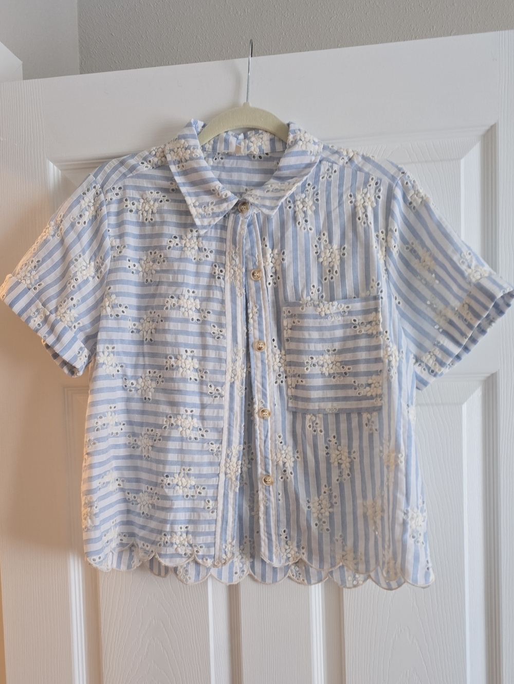 Mystree Blue & White Striped Eyelet Button-Front Blouse